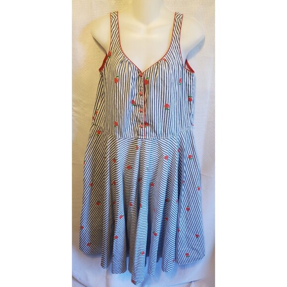 Vtg 1960s Coco Of California Blue White Striped Apple Print Button Dress Sz 12 - Picture 4 of 11